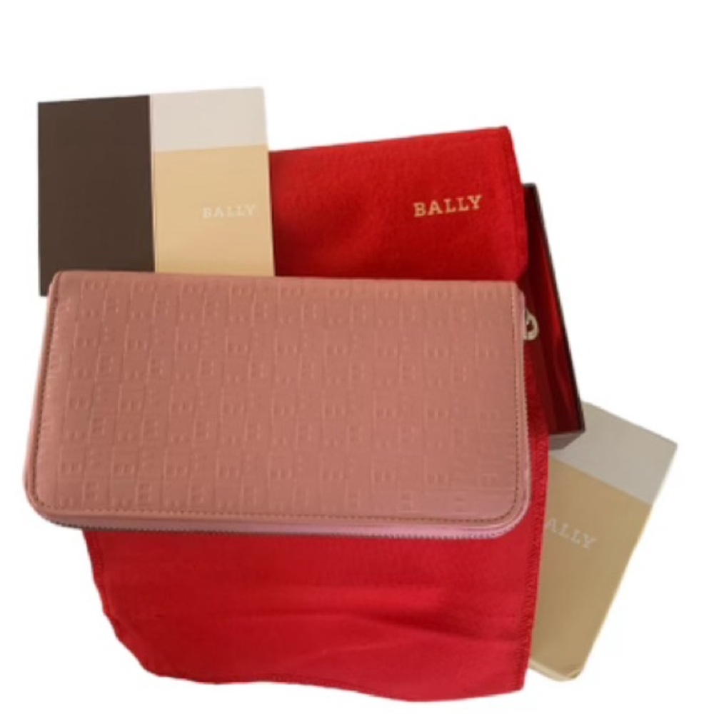 Bally enosa calf embossed zip around wallet rose